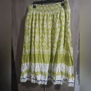 Style & Co. Lime Green and White Patterned A-Line Skirt